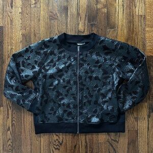 DKNY Black Glossy Textured Bomber Jacket large